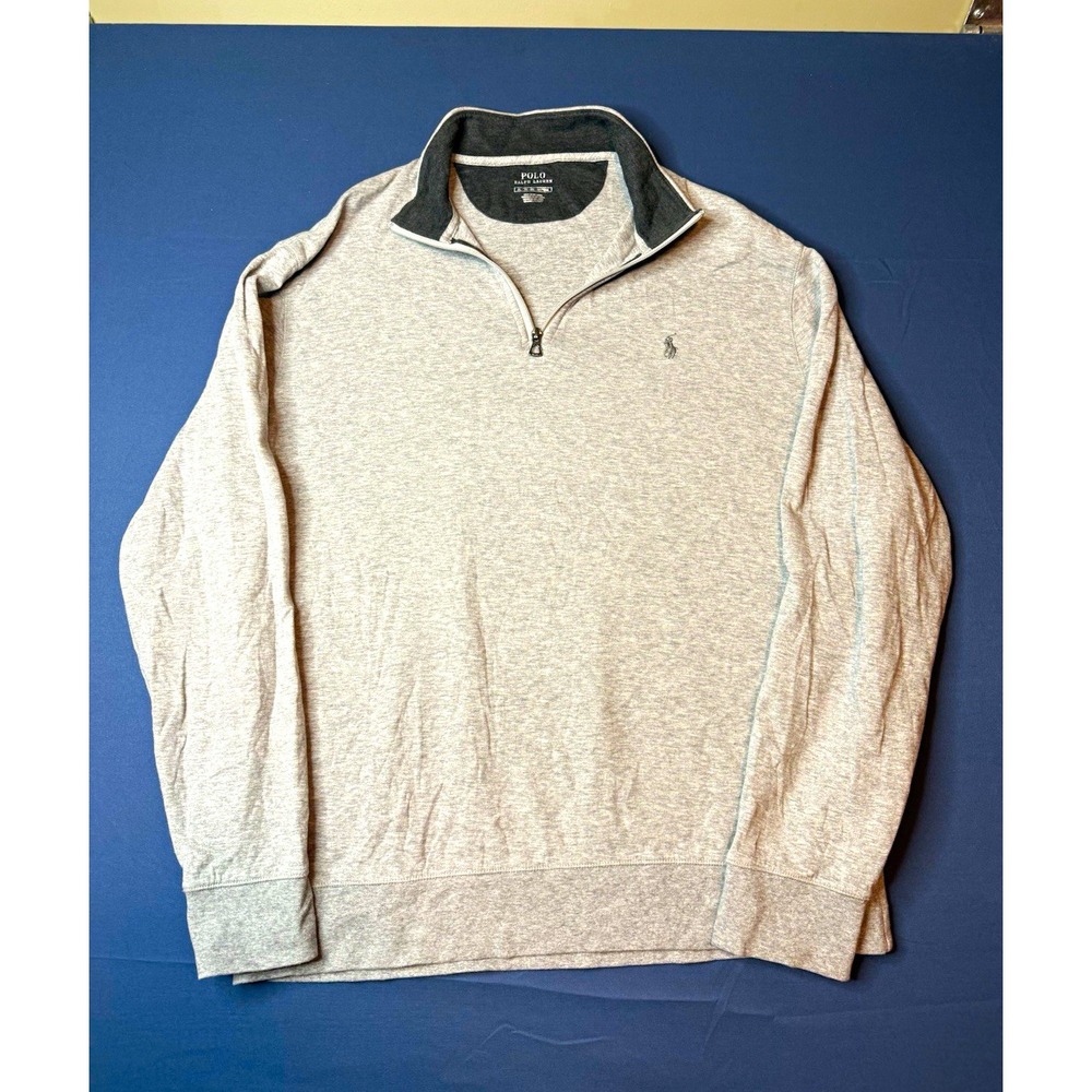 Polo Ralph Lauren Men's Gray 1/4 Zip Mock Neck Knit Cotton Sweater XL